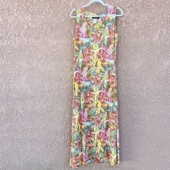 Citron Santa‎ Monica Tropical Bird Print Sleeveless Maxi Dress Vacation Resort - Picture 1 of 16